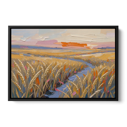 Textured Ripened Grain at Dusk - Black Framed Canvas Wall Art - Front