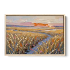 Textured Ripened Grain at Dusk - Oak Framed Canvas Wall Art - Front