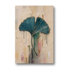 Textured Teal Ginkgo Leaf on Cream - Canvas Wall Art - Front