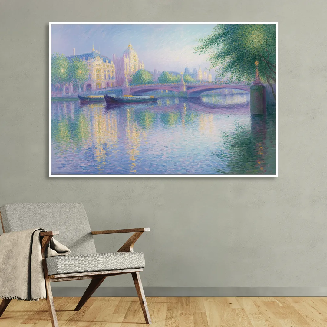 Thames Reflections Living Room - White Canvas Wall Art