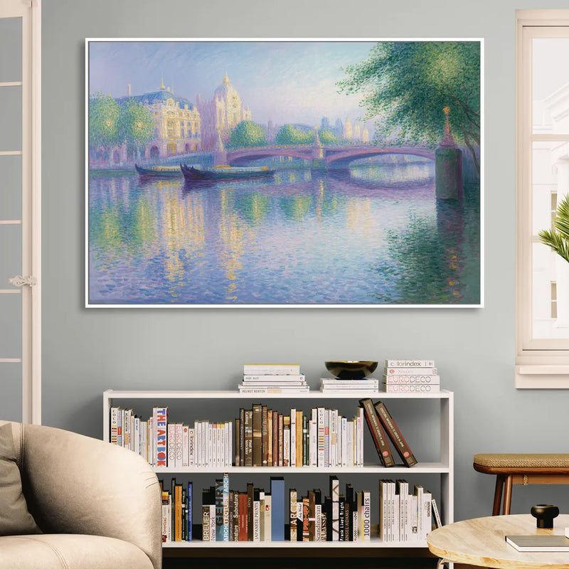 Thames Reflections Sitting Room - White Canvas Wall Art