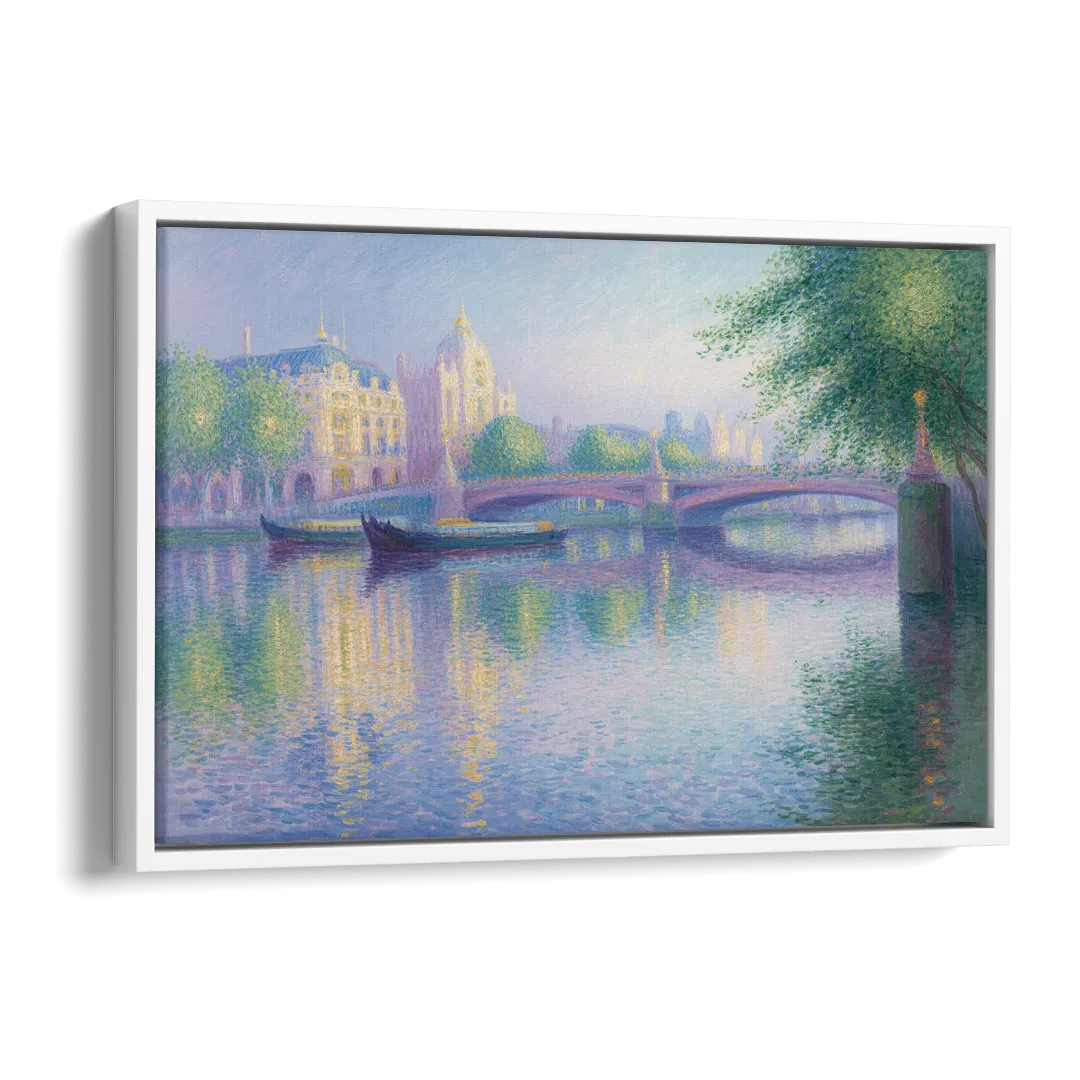 Thames Reflections Side - White Canvas Wall Art
