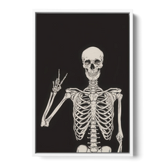 The Cool Halloween Skeleton - White Framed Canvas Wall Art - Front