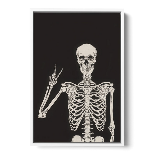 The Cool Halloween Skeleton - White Framed Canvas Wall Art - Front