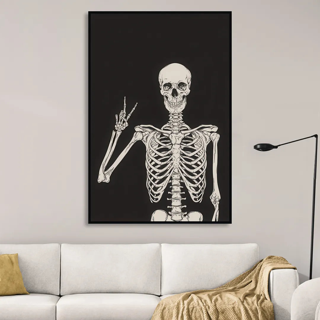 The Cool Halloween Skeleton Living Room - Black Canvas Wall Art