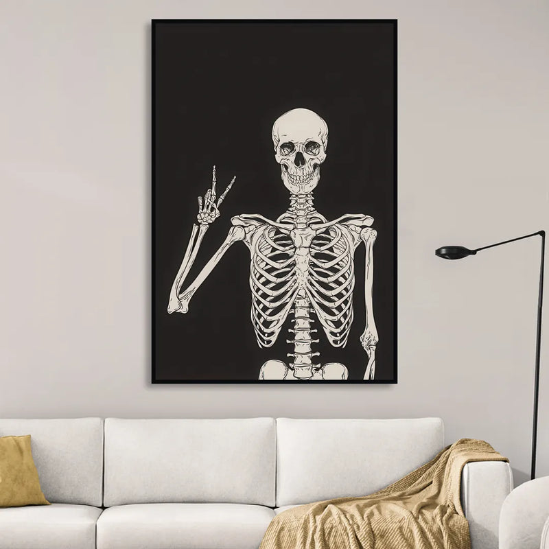 The Cool Halloween Skeleton Living Room - Black Canvas Wall Art