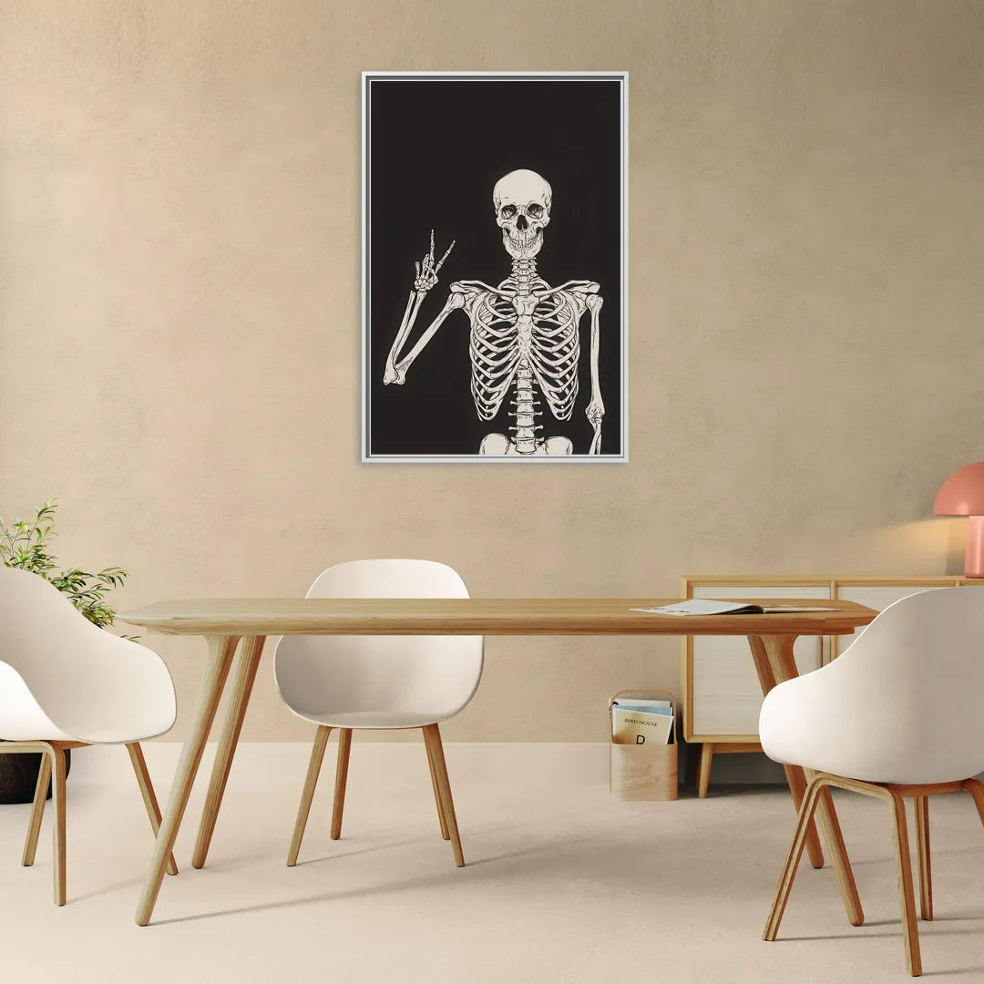 The Cool Halloween Skeleton - Living Room White Frame Canvas