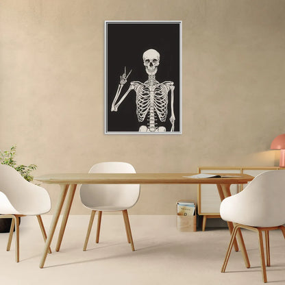 The Cool Halloween Skeleton - Living Room White Frame Canvas