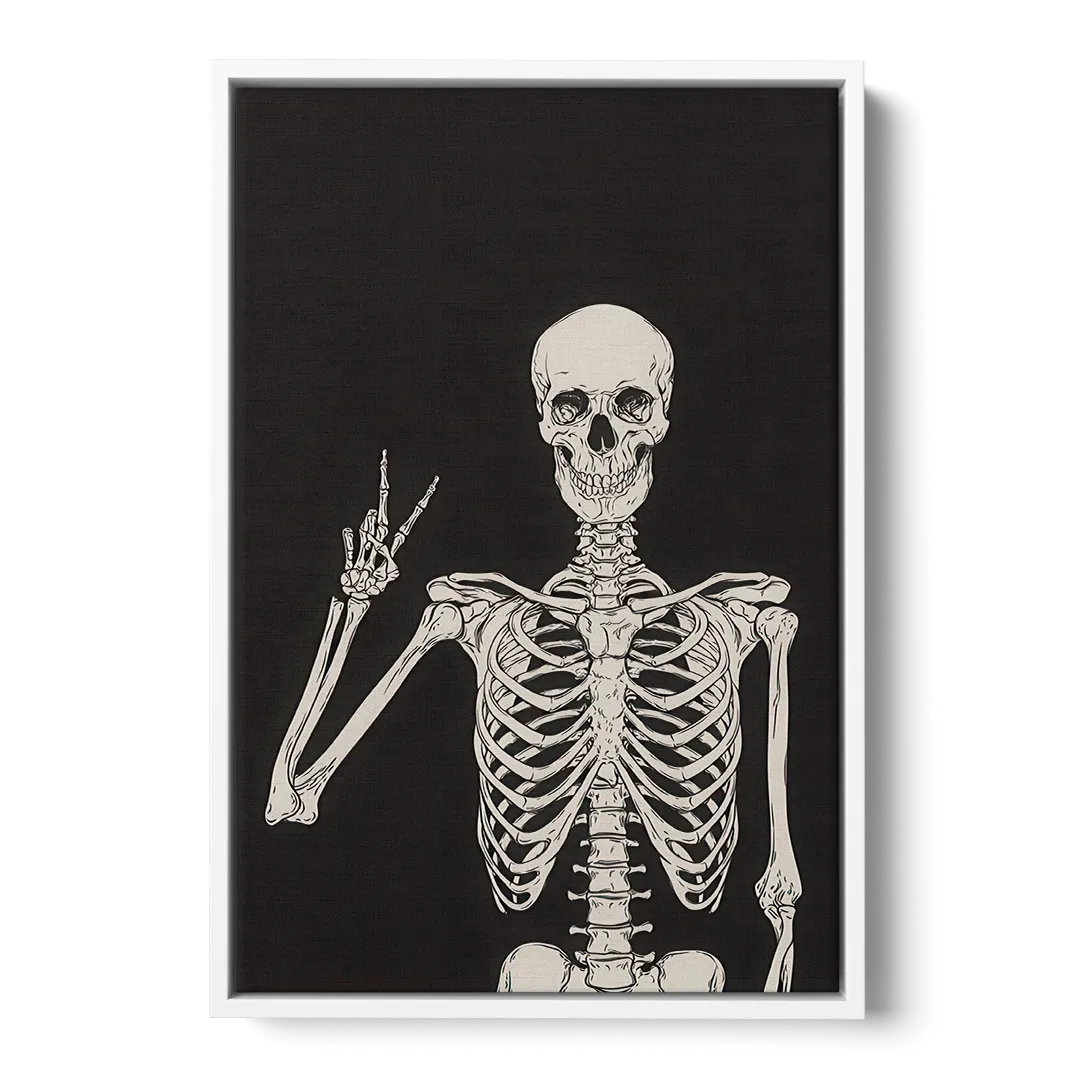 The Cool Halloween Skeleton Front - White Canvas Wall Art