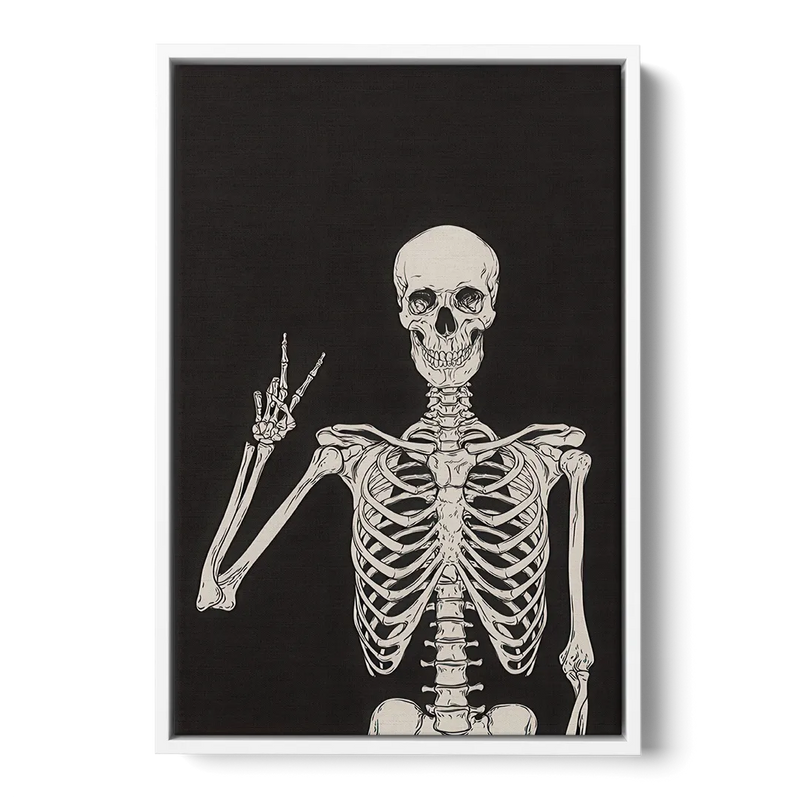 The Cool Halloween Skeleton Front - White Canvas Wall Art