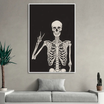 The Cool Halloween Skeleton Living Room - White Canvas Wall Art