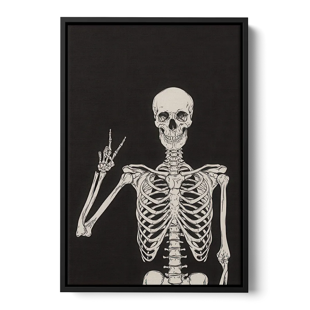 The Cool Halloween Skeleton Front - Black Canvas Wall Art