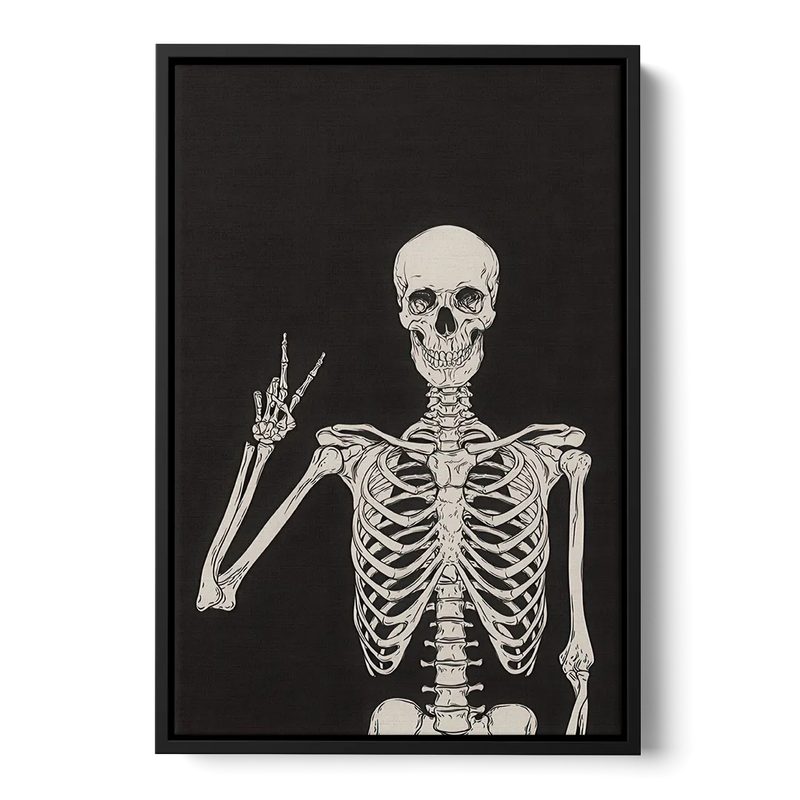 The Cool Halloween Skeleton Front - Black Canvas Wall Art