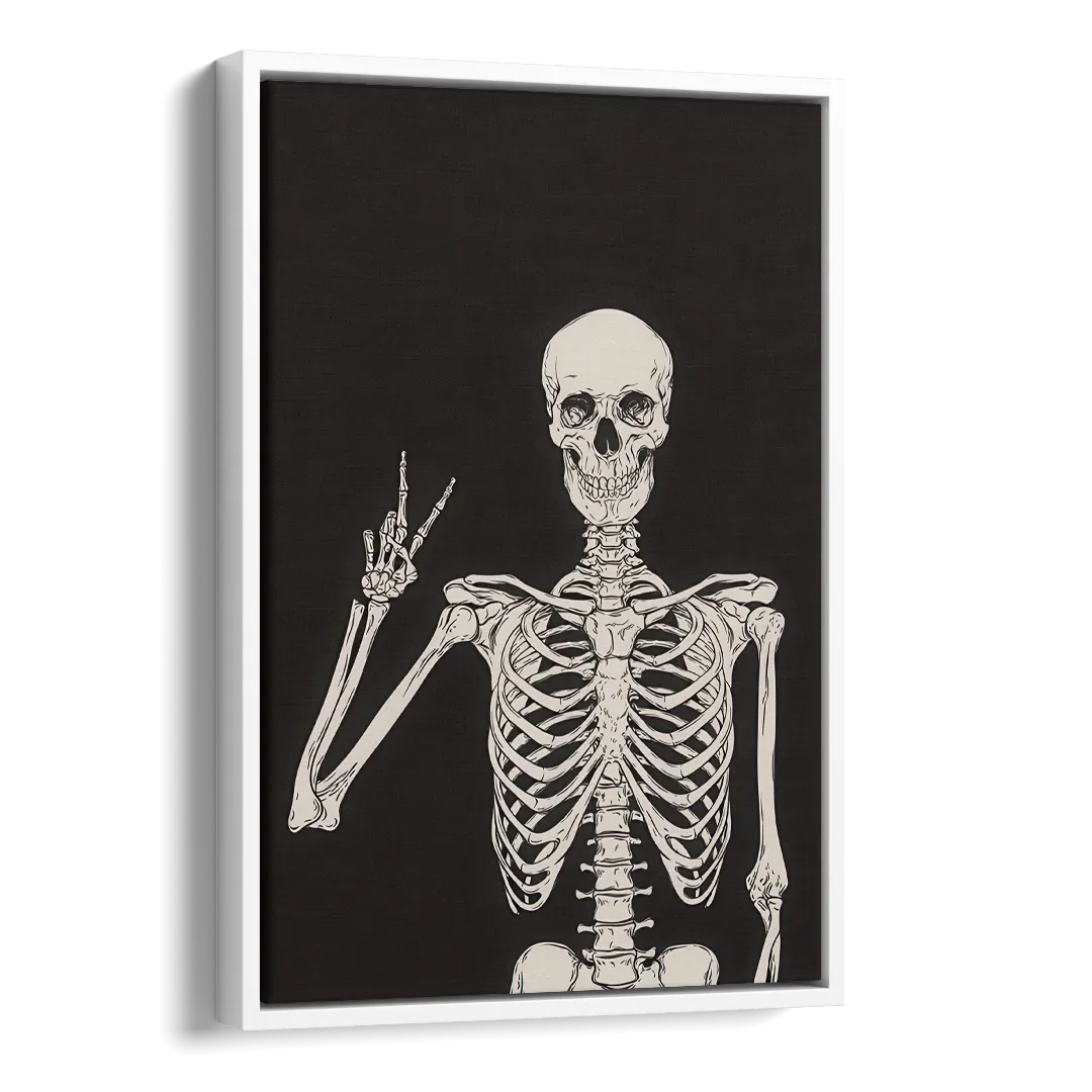 The Cool Halloween Skeleton Side - White Canvas Wall Art