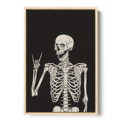 The Fun Halloween Skeleton - Oak Framed Canvas Wall Art - Front