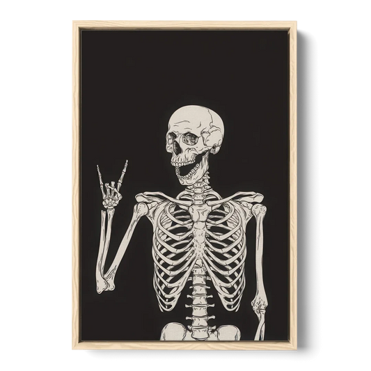 The Fun Halloween Skeleton - Oak Framed Canvas Wall Art - Front