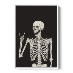 The Fun Halloween Skeleton - White Framed Canvas Wall Art - Front