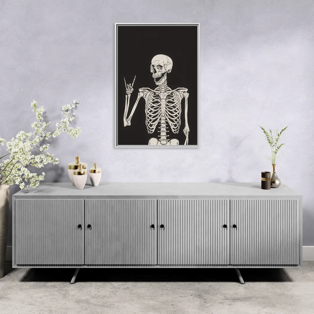 The Fun Halloween Skeleton - Living Room White Frame Canvas