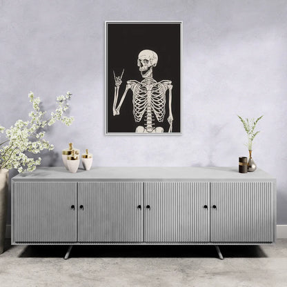 The Fun Halloween Skeleton - Living Room White Frame Canvas
