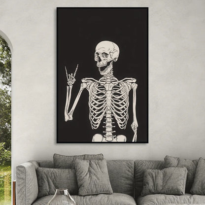 The Fun Halloween Skeleton Living Room - Black Canvas Wall Art