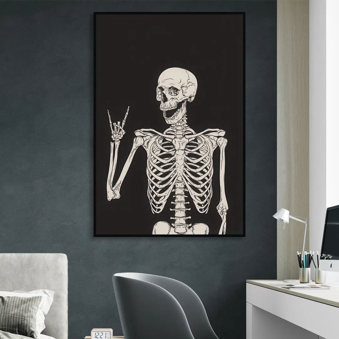 The Fun Halloween Skeleton Sitting Room - Black Canvas Wall Art