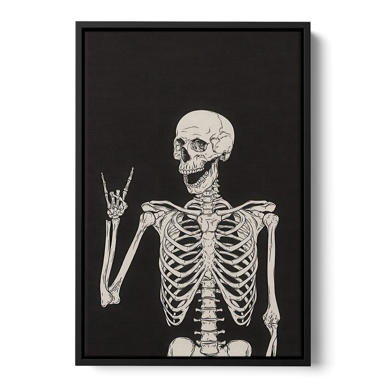The Fun Halloween Skeleton Front - Black Canvas Wall Art