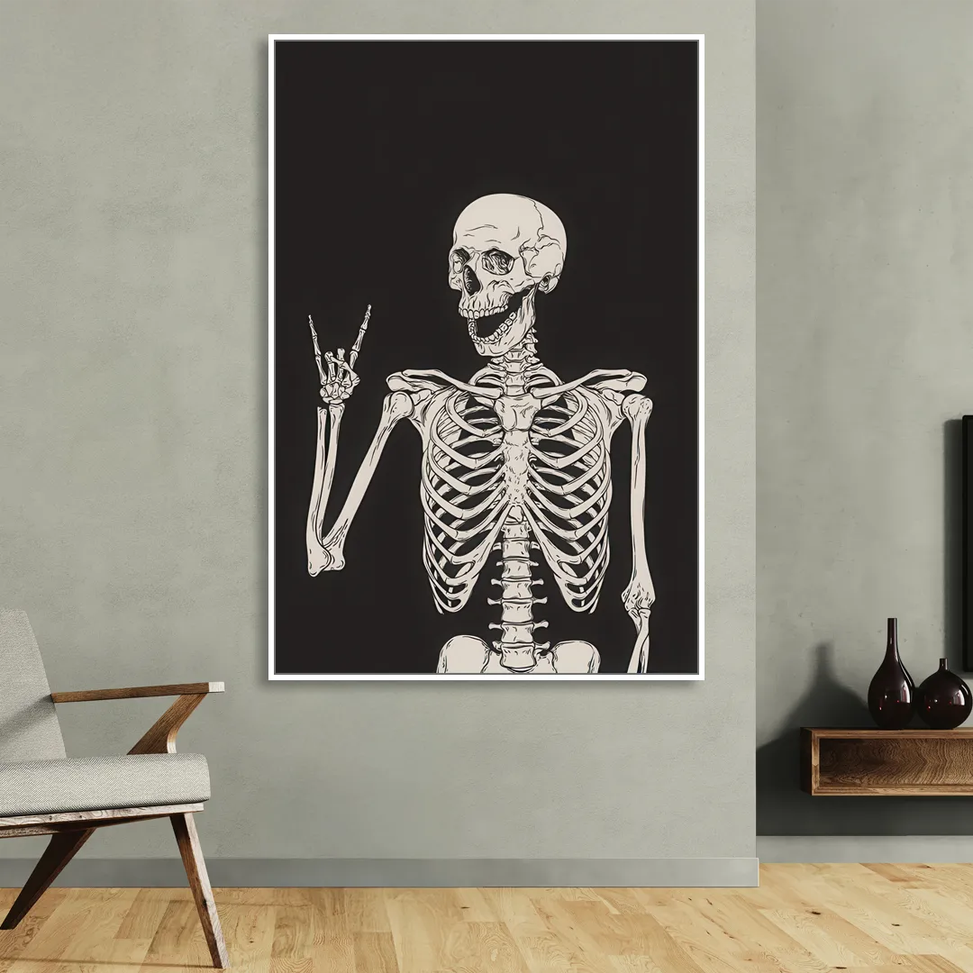 The Fun Halloween Skeleton Sitting Room - White Canvas Wall Art