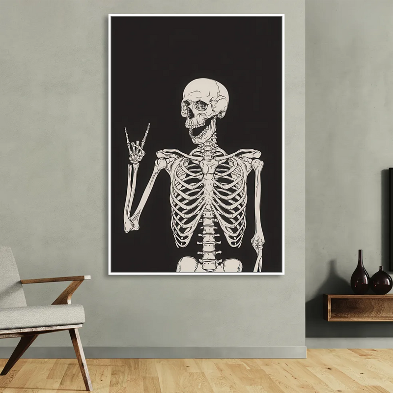 The Fun Halloween Skeleton Sitting Room - White Canvas Wall Art
