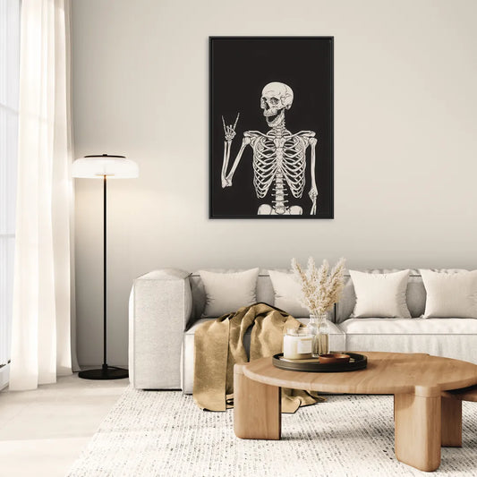The Fun Halloween Skeleton - Living Room Black Frame Canvas