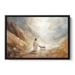 The Good Shepherd Abstract Christian - Black Framed Canvas Wall Art - Front