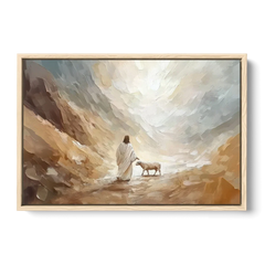 The Good Shepherd Abstract Christian - Oak Framed Canvas Wall Art - Front
