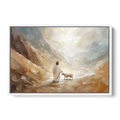 The Good Shepherd Abstract Christian - White Framed Canvas Wall Art - Front