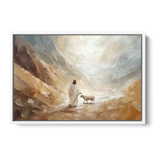 The Good Shepherd Abstract Christian - White Framed Canvas Wall Art - Front