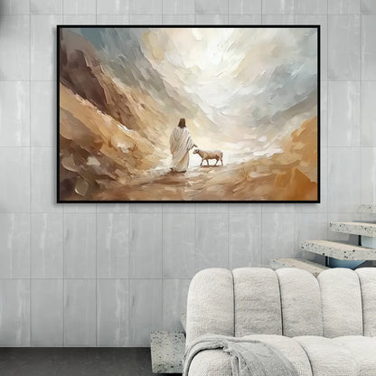The Good Shepherd Abstract Christian Sitting Room - Black Canvas Wall Art