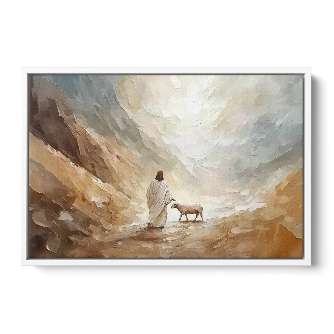 The Good Shepherd Abstract Christian - White Frame Canvas