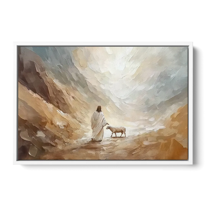 The Good Shepherd Abstract Christian - White Frame Canvas
