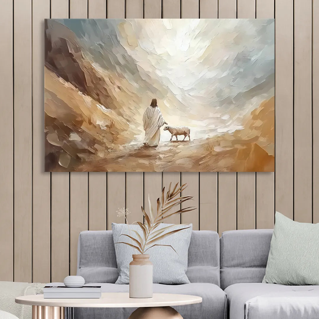The Good Shepherd Abstract Christian Sitting Room - Canvas Wall Art