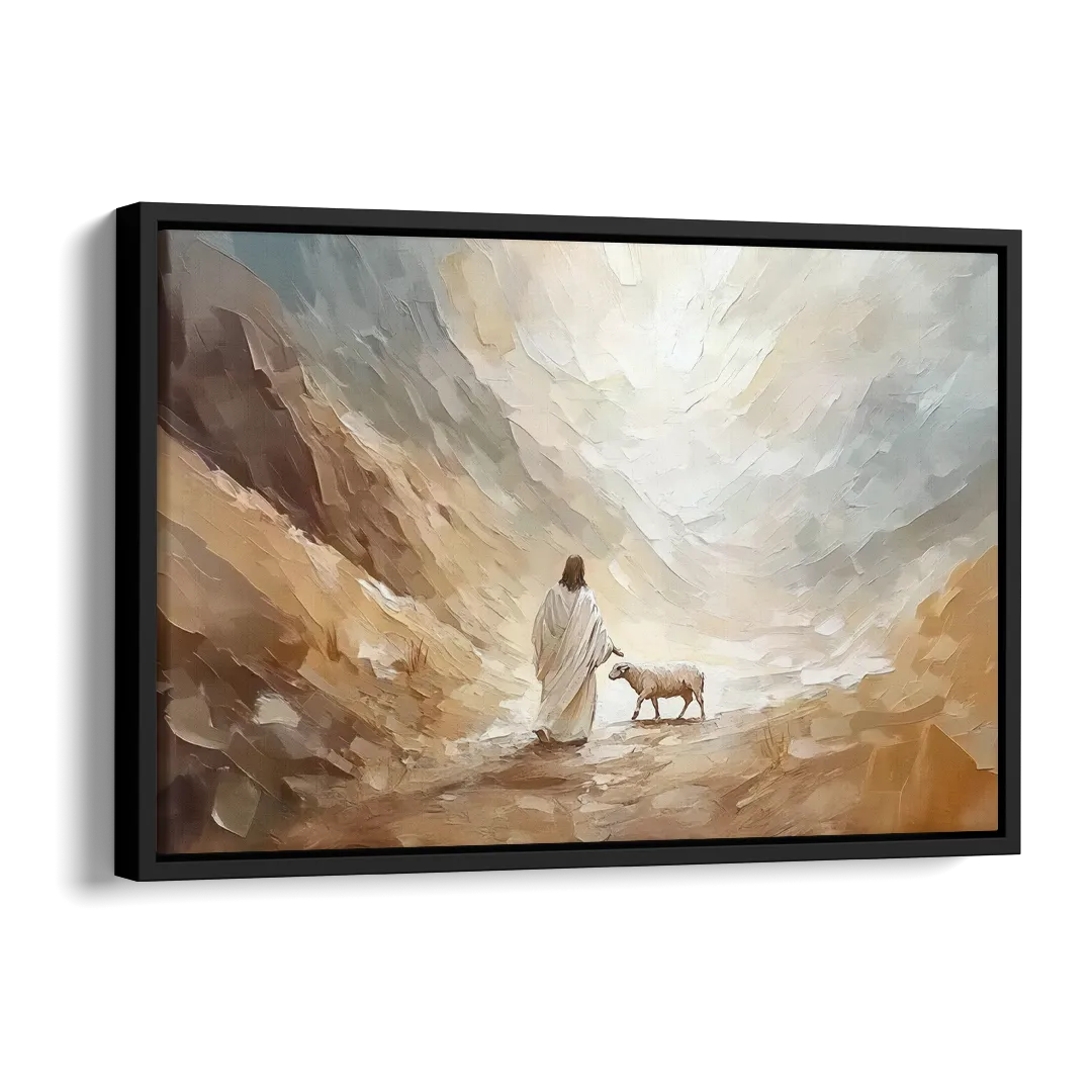 The Good Shepherd Abstract Christian Side - Black Canvas Wall Art