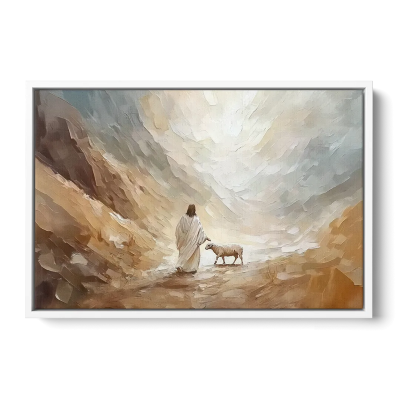 The Good Shepherd Abstract Christian Front - White Canvas Wall Art