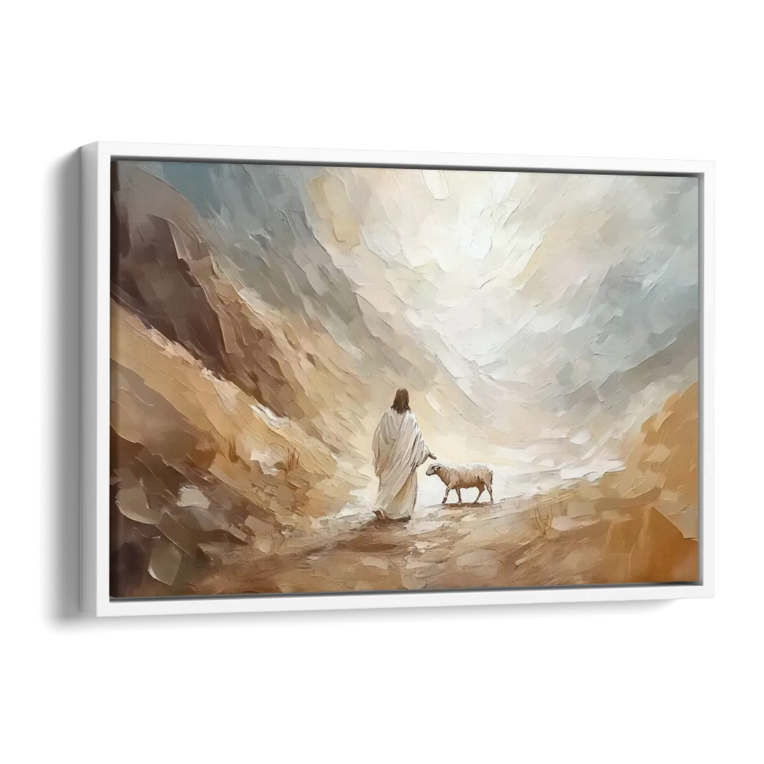 The Good Shepherd Abstract Christian Side - White Canvas Wall Art