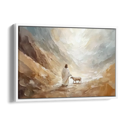 The Good Shepherd Abstract Christian Side - White Canvas Wall Art