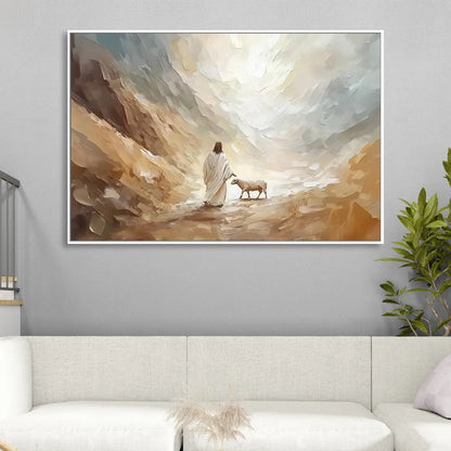 The Good Shepherd Abstract Christian Sitting Room - White Canvas Wall Art