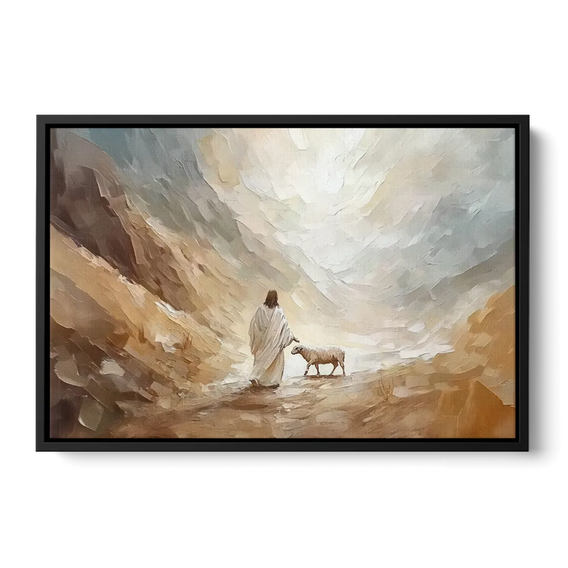 The Good Shepherd Abstract Christian Front - Black Canvas Wall Art