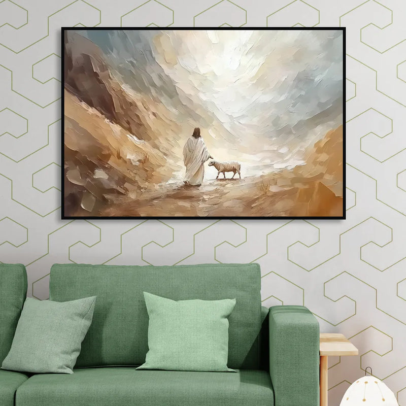 The Good Shepherd Abstract Christian Living Room - Black Canvas Wall Art