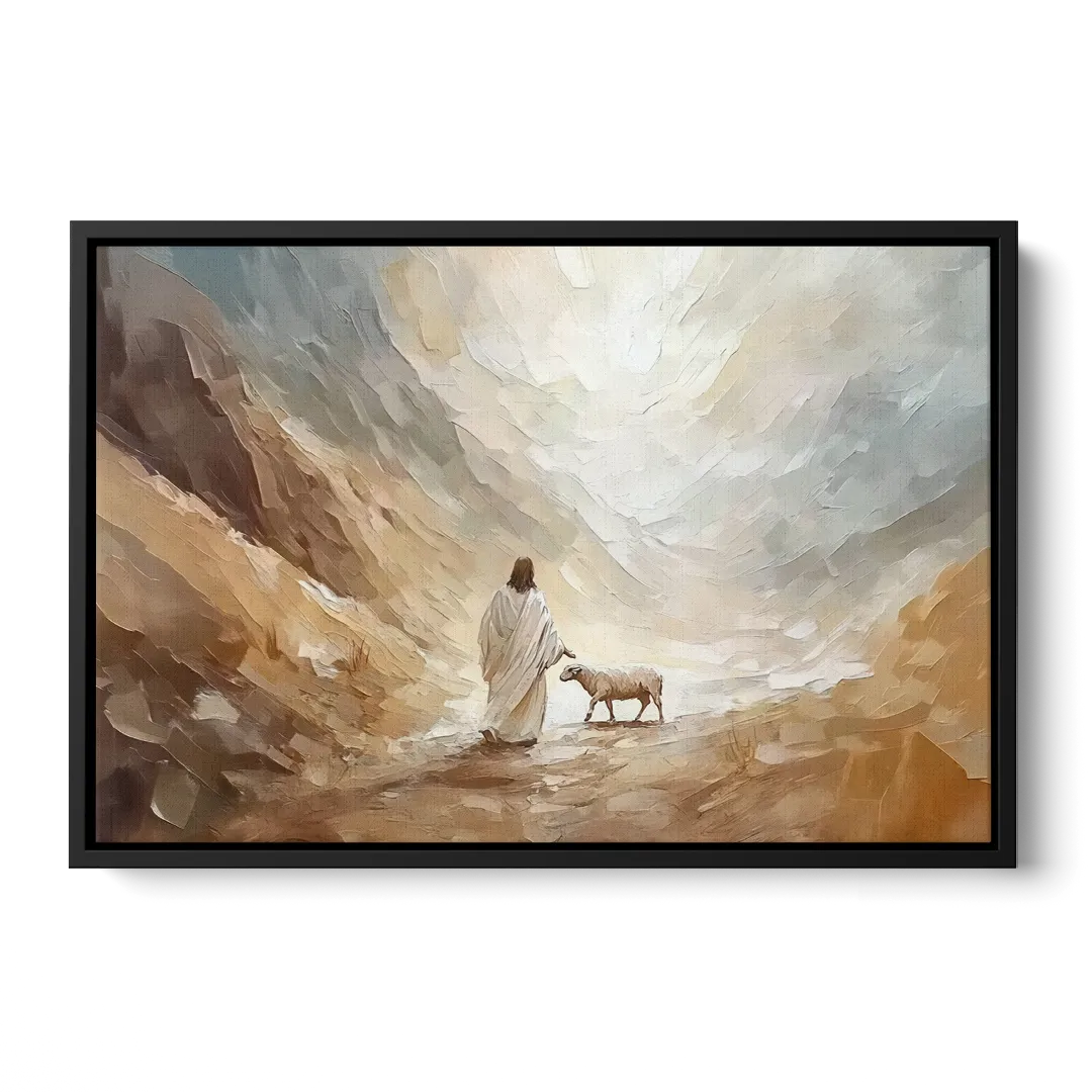 The Good Shepherd Abstract Christian - Black Frame Canvas