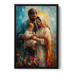 The Holy Family Christian Abstract - Black Framed Canvas Wall Art - Front