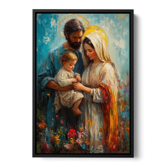 The Holy Family Christian Abstract - Black Framed Canvas Wall Art - Front