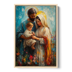 The Holy Family Christian Abstract - Oak Framed Canvas Wall Art - Front