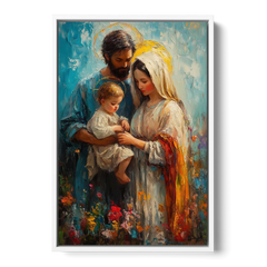 The Holy Family Christian Abstract - White Framed Canvas Wall Art - Front