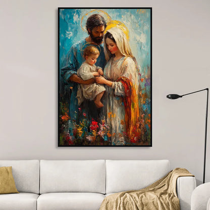 The Holy Family Christian Abstract Sitting Room - Black Canvas Wall Art